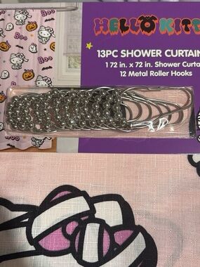 NWT Hello Kitty Hello Kitty Mummy Shower Curtain Set with Metal Roller Hooks